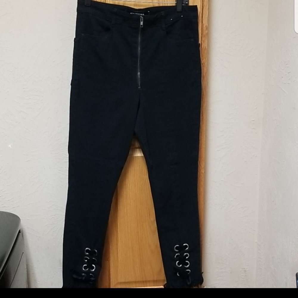 Express Super High Rise Ankle Leggings W/Fringe